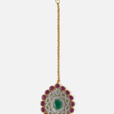Gold Plated Pink Womens Zircon Maangtikka