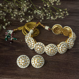 Gold Plated White Womens Kundan Choker Necklace Set with Pair of Earrings