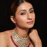 Aatman Gold Plated Pink Womens Kundan Polki Necklace Set