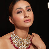 Aatman Gold Plated Pink Womens Kundan Polki Necklace Set