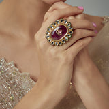 Saadgi Gold Plated Red Kundan, Polki Womens Ring