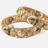 Gold Plated Multi Colored Temple Womens Pair of Bangles