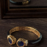 Gold Plated Blue Colored Kundan, Polki Womens Kada