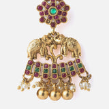 Gold Plated Red Womens Kundan & Polki Dangler Pair of Earrings