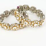 Saadgi Silver Plated Gold Kundan, Polki Womens Pair of Bangles