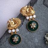 Burgundy Gold Plated Green Womens Kundan, Polki Pair of Dangler Earrings (Freesize)