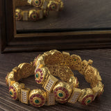 Gold Plated Red Colored Temple Womens Pair of Bangles