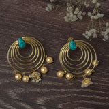 Gold Plated Blue Womens Pair of Hoop Earrings
