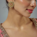 Saadgi Gold Plated White Kundan, Polki Womens Pair of Studs Earrings (Freesize)