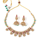 Isvaraah 2.0 Gold Plated Pink Choker Necklace Set with Pair of Earrings