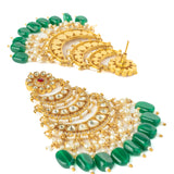 Gold Plated Green Womens Kundan, Polki Pair of Earrings