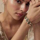 Saadgi Gold Plated Green Womens Kundan, Polki Pair of Bangles