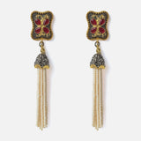 Gold Plated Red Womens Pair of Tassel Earrings