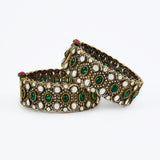 Florence Gold Plated Green Womens Kundan, Polki Pair of Bangles