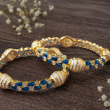 Zia Gold Plated Blue Womens Kundan, Polki Pair of Bangles