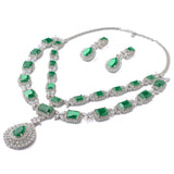 Silver Plated Green Womens Short Necklace Set with Pair of Earrings