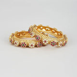 Gold Finish Kundan Polki Kada Bangle, Set of 2