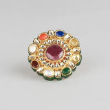 Gold Finish Multi-Colored Semi Precious Stone Ring