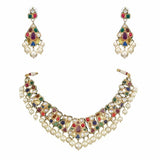 Gold Finish Navratna Kundan Necklace Set