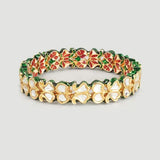 Gold Finish Kundan Polki Meenakari Bangles, Set of 2