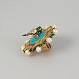 Gold Finish Meenkari Kundan Polki & Pearl Parrot Ring