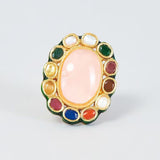 Gold Finish Navratna Stone Ring