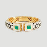 Gold Finish Zircons Enameled and Green Onyxs Bangle