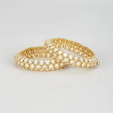 Gold Finish White Kundan Polki Bangles, Set of 2