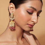 Gold Finish Pink Drop Jhumka Earrings