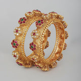 Gold Finish Kundan Polki Kada Bangles, Set of 2