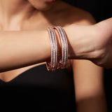 Rose Gold Finish Zircon Bangles, Set of 2