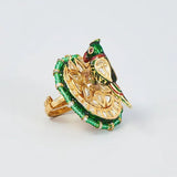 Gold Finish Kundan Polki Parrot Ring