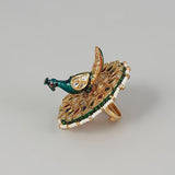 Gold Finish Kundan Polki Peacock Ring