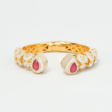 Gold Finish Pink Synthetic & Zircon Bangle