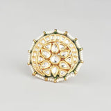 Gold Finish Kundan Polki Ring