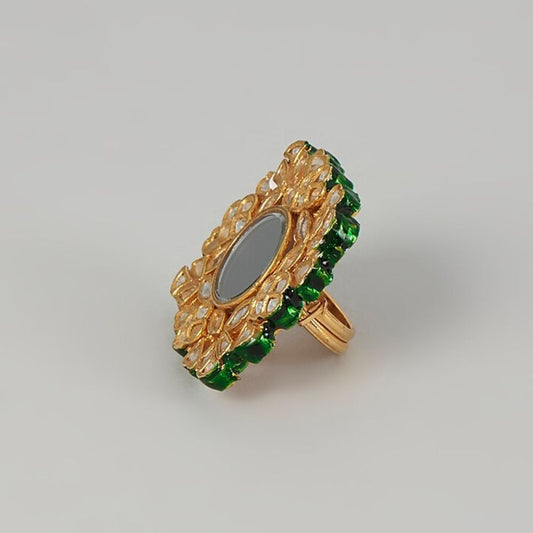 Gold Finish Kundan Polki with Mirror Centered Ring