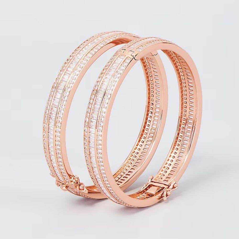 Rose Gold Finish Zircon Bangles, Set of 2