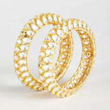 Gold Finish White Kundan Polki Bangles, Set of 2