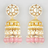 Gold Finish Kundan Polki Jhumka Earrings