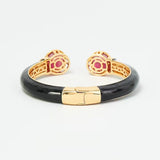 Gold Finish Ruby Synthetic Stone Enamelled Bangle