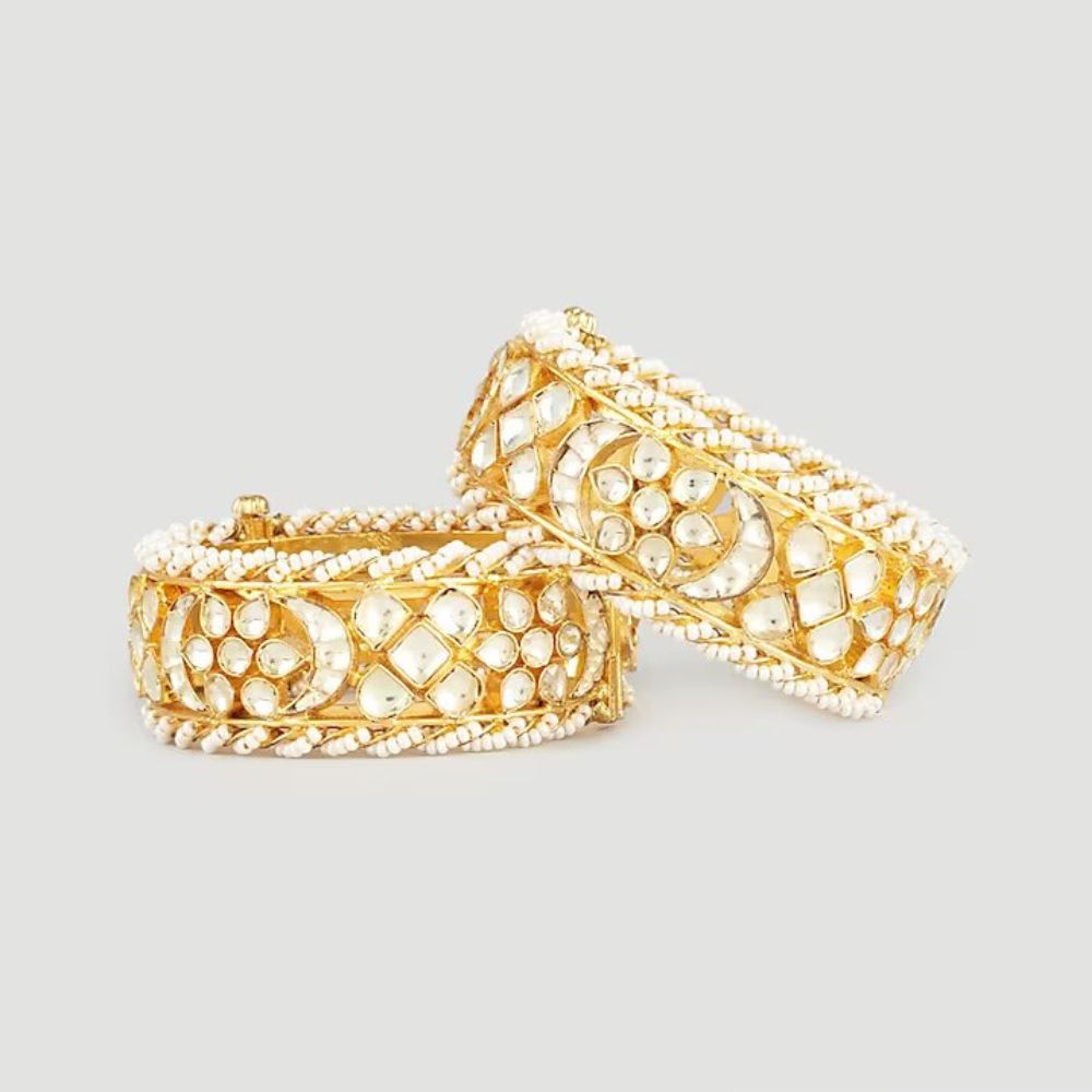 Gold Finish Kundan Polki Bangles, Set of 2