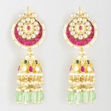 Gold Finish Kundan Polki Jhumka Earrings