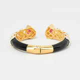 Gold Finish Pink Synthetic & Zircon Bangle