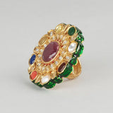 Gold Finish Multi-Colored Semi Precious Stone Ring