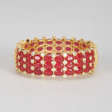 Gold Finish Red Synthetic Stone Bangle