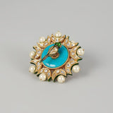 Gold Finish Meenkari Kundan Polki & Pearl Parrot Ring