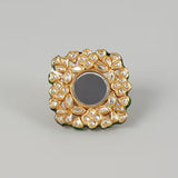 Gold Finish Kundan Polki with Mirror Centered Ring