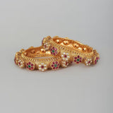 Gold Finish Kundan Polki Kada Bangles, Set of 2