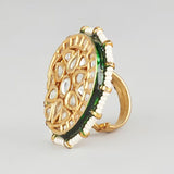 Gold Finish Kundan Polki Ring