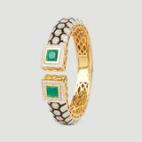 Gold Finish Zircons Enameled and Green Onyxs Bangle